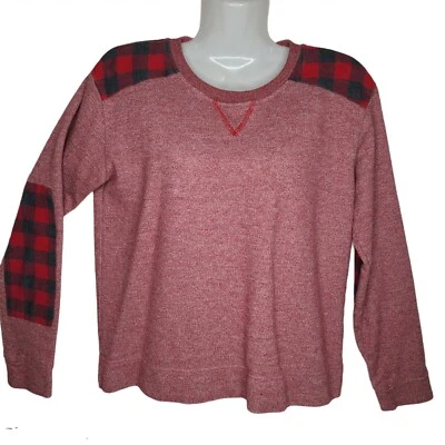 Pullover Orvis para mujer SM rojo jaspeado a cuadros hombro codo parches cuadros búfalo Foto 1 de 4