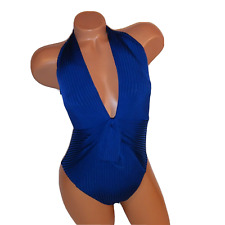 Robin Piccone One Piece Swim Size 2 Solid Blue Ribbed Plunge Wireless