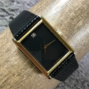 Vintage Wittnauer Men Dress Diamond Accent Tank Leather Quartz 24mm Watch 7" - Picture 1 of 12