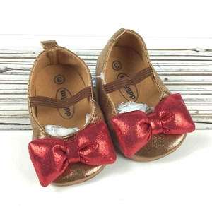 Baby Girl Mary Jane Soft Crib Shoes / DIVA Bling Ballet Circus Red Bow / Sz 3 - Picture 1 of 6