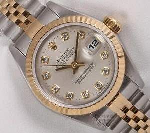Rolex Lady Datejust 26 mm sin orificio dos tonos acero estriado 18 k esfera de diamante plata acanalada - Imagen 1 de 9
