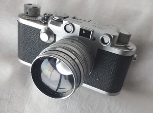 Cámara fotográfica vintage Leica esfera roja IIIf 35 mm con lente de resumen de 50 mm y original Estuche - Imagen 1 de 18