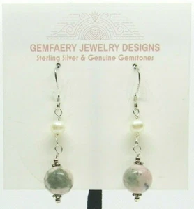 Sterling Silver LAPIS NEVADA & PEARL Dangle Earrings #5367...Handmade USA - Picture 1 of 6