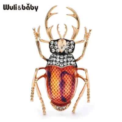 Vintage Enamel  Longicorn Beetle Brooch Pin–Gold Tone Insect Jewelry Summer Gift Foto 1 de 4