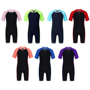 Kids Boys Girls Swimsuit One-piece Swimwear Zippered Rash Guard Bathing Suit - Picture 1 of 33