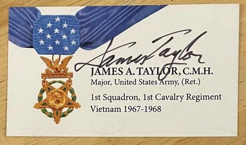 JAMES TAYLOR, RARE ! 100% AUTHENTIC AUTOGRAPHED BUSINESS CARD ! MILITARY LEGEND Cover
