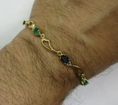 14K Gold Gem Bracelet  Genuine Natural Gems     7" Long     7.50 Grams - Image 1 of 4