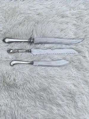 Cuchillos de cocina coleccionables vintage con mango de plata de ley Foto 1 de 4