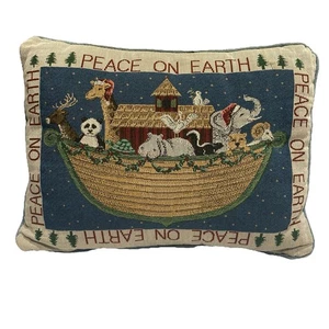 VINTAGE NOAH'S ARK Tapestry Throw Pillow Animals 16" x 11" Nursery Decor - Picture 1 of 3