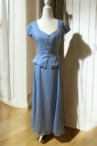 Vintage 90s Dress Womens Size 5/6 Princess Fit Light Blue Peplum Formal - Picture 1 of 6