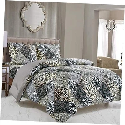 Edredom WPM 3 peças estampa animal com fronha de travesseiro branco cinza queen preto - Imagem 1 de 4