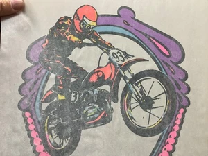 NOS Vintage 1973 Roach Iron On T Shirt DAYGLO Transfer "BULLTACO" Motorcycle - Picture 1 of 11