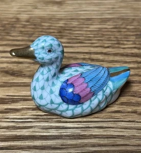 HEREND MALLARD DUCK FISHNET GREEN FIGURINE - Picture 1 of 7