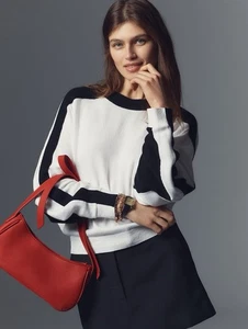 ANTHROPOLOGIE Maeve Dolman Sleeve Color Block Sweater Black White Small NWT - Picture 1 of 9