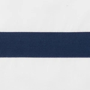 Matouk Lowell Queen Flat Sheet with Navy Sateen Tape Border (new) - Picture 1 of 6