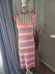 Womans White Soft Stretchy Crochet Semi Maxi Bathingsuit Cover- Up - Picture 1 of 4