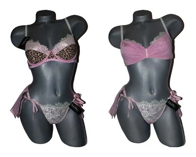 NWT NICOLE MILLER Bra & boy Panty set leopard 34B + Small HOT pink mesh  - Image 1 of 4