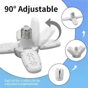 28W LED Light Bulb E27 Fan Blade Folding Ceiling Lamp, Garage, Workshop, Home - Picture 1 of 8