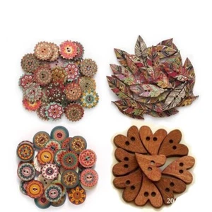 50pcs Retro Wood Buttons Handmade Clothes 15-25mm Sewing Scrapbook Clothing - Bild 1 von 55