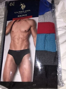 NWT Mens US Polo Assn (6) Pack Pair Multi Cotton Bikinis Underwear 3XL - Picture 1 of 5