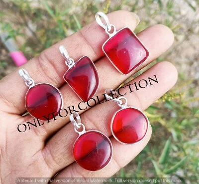 Colgante bisel al por mayor enchapado en plata de ley 925 piedras preciosas granate rojo Good Aura Foto 1 de 3