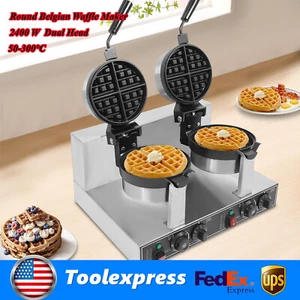 2400W Dual Head Non-Stick Breakfast Round Belgian Waffle Maker Commercial - Picture 1 of 12