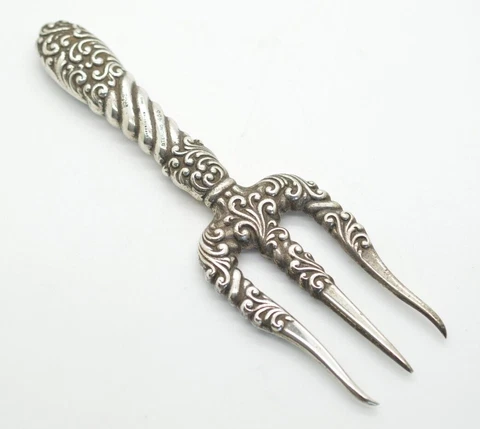 1890 Victorian Gorham Sterling Silver No 75 All Hollow Bread Toast Serving Fork Cover