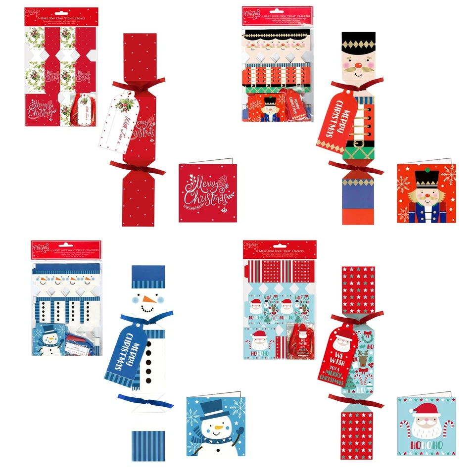 6 Pack Make your Own Treat Christmas Cracker Kit & Cards - Choose Design - Image 1 of 1