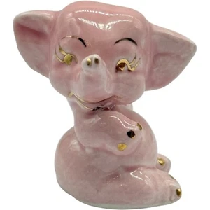 Vintage Pink Elephant Figurine Gold Accents Ceramic Nursery Decor Cute - Picture 1 of 8