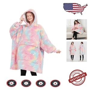 Cozy Adult Glow in the Dark Sweatshirt Blanket Hoodie with Pockets - Warm Gift - Picture 1 of 9