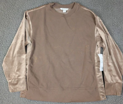NWT ATHLETA Retroplush Velvet Crewneck Sweatshirt Side Snaps Brown Size Small - Image 1 of 4