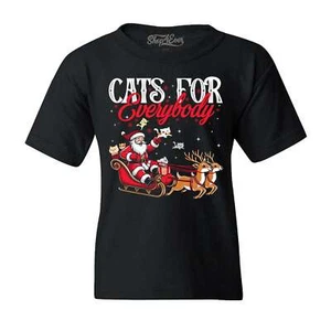 Cats for Everybody Santa Sleigh Kids T-Shirt Funny Cat Christmas Shirt - Picture 1 of 3