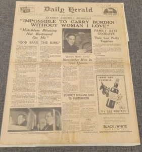 DAILY HERALD KING EDWARD VIII WOMAN I LOVE WALLIS SIMPSON 12 DEC 1936 NEWSPAPER - Picture 1 of 3