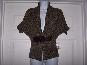 No Boundaries Women's Cable Knit Cardigan M 7-9 Brown/Beige Short Sleeve NWOT - Picture 1 of 8