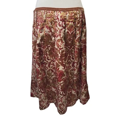 Schumacher Silk Skirt Bias Cut Summer Floral Pink Gold Zip Uk Women's XL W32 - Image 1 of 4