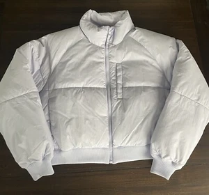 NWOT women’s Old Navy Cropped Zip Puffer Jacket Purple Lavender Snap Pockets  - Picture 1 of 6