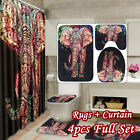 Colorful Elephant Shower Curtain NonSlip Bath Mat Pedestal Rug  Lid Toilet Cover