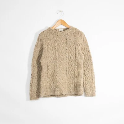 Suéter de lana tejido con cable vintage para mujer pequeño - beige moteado preppy retro Foto 1 de 4