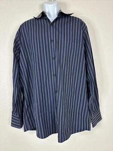 John W Nordstrom Men Size L Black Striped Tailored Fit Button Up Shirt Long Slee - Picture 1 of 7