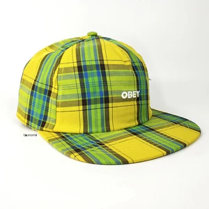 OBEY flache Madras karierte 6-Panel Mütze bunt gelb/grün Logo neu mit Etikett $ 35 - Bild 1 von 7