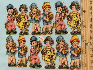 Antique German Die Cut Scrap 12 Boys & Girls Easter scenes Uncut Embossed A.P.C. - Picture 1 of 11