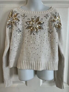 Justice Size 8 Gold And Silver Sequin Snowflake Sweater Girls - Picture 1 of 6