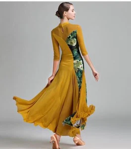 Women's Floral Social Dance Modern Waltz Tango Fox Trot Expansion Skirts Dress - Picture 1 of 9