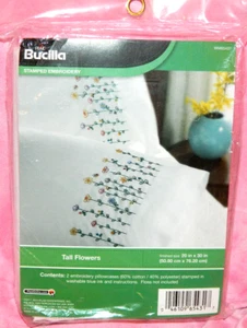 New Bucilla Tall Flowers Pair of Pillowcases Stamped for Embroidery Floral - Picture 1 of 3