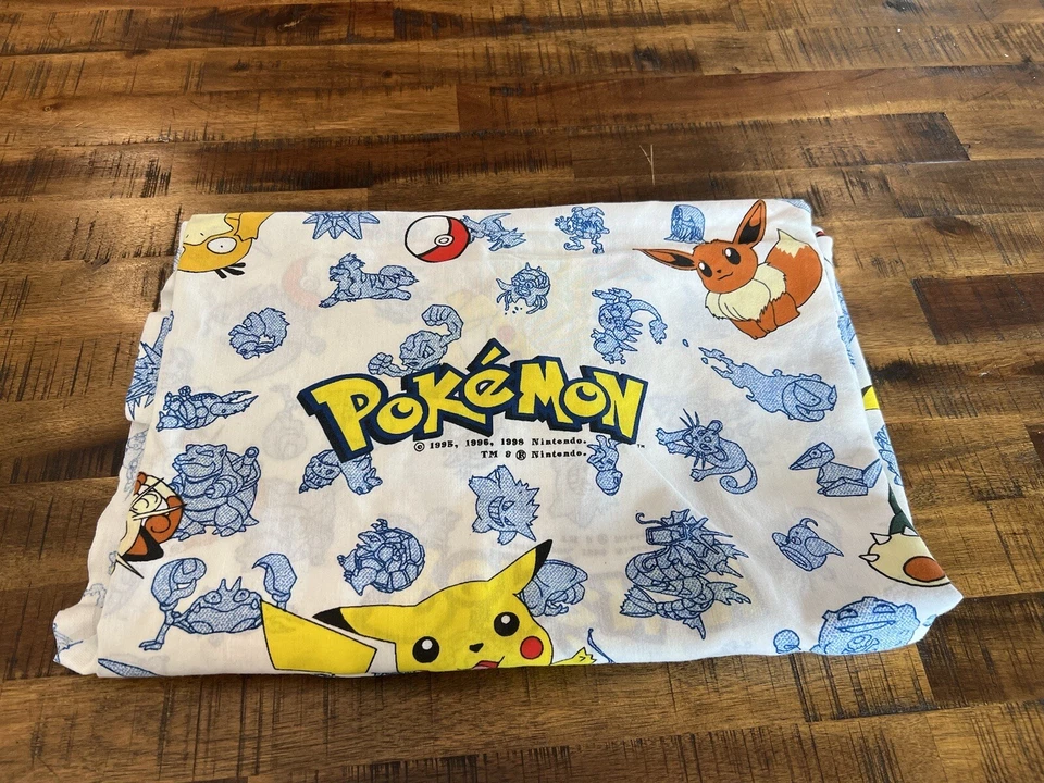 2 Piece  Pokemon Flat sheet and Fitted Sheet Nintendo Twin Size 1995 - Imagem 1 de 4