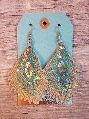 Feather Beaded Earrings | Fringe Tassel | Bohemian | Dangle Drop | Handmade - Image 1 of 4