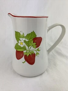 Vintage Retro White Pitcher Strawberries Ceramic Country Rustic Farmhouse 6" - Picture 1 of 8