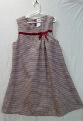 Vestido Gymboree Niña Talla 10 Vacaciones Granate y Negro Pata de Gallo Ribete de Cinta Foto 1 de 4