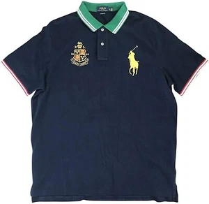 Polo Ralph Lauren Men's Classic-Fit Flag Crest Big Pony Polo Shirt Navy Green - Picture 1 of 2