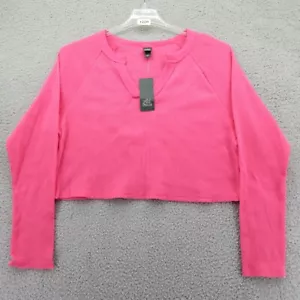 Wild Fable Women's Long Sleeve V-Neck Waffle Boxy T-Shirt Pink L MSRP: $15.00 - Picture 1 of 10
